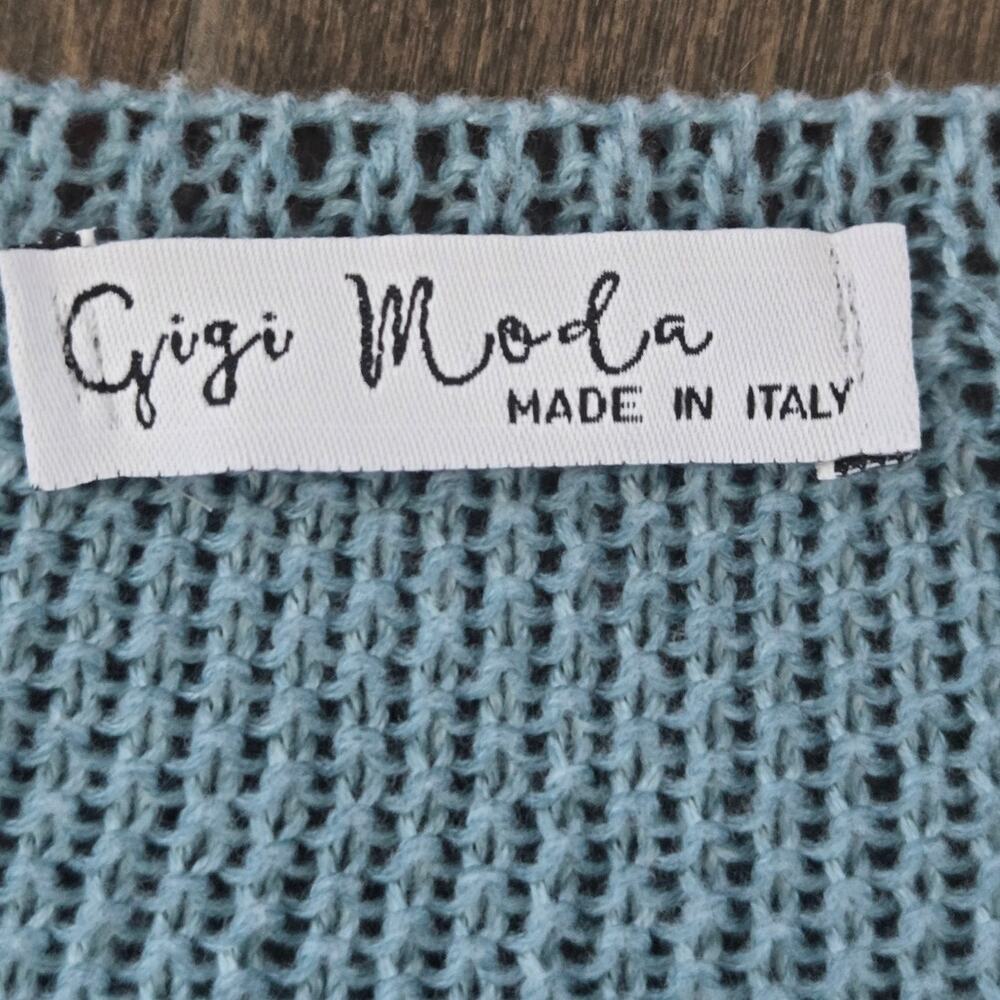 Gigi Moda Italy Open Knit V-Neck Sweater Blue Green Medium Oversized Lightweight - Picture 4 of 6